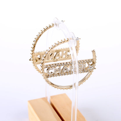 Logo Crystal Star Hoop Earrings Gold