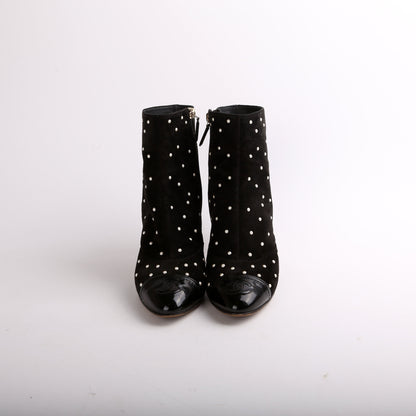 Suede Pearl Cap Toe Booties Size 38