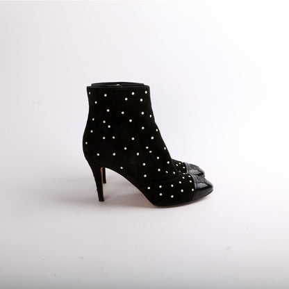 Suede Pearl Cap Toe Booties Size 38