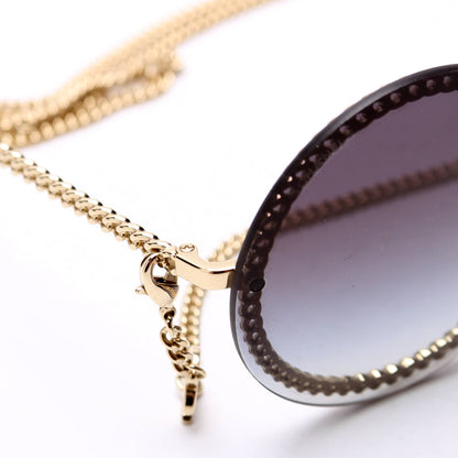 4245 Round Chain Sunglasses with Lanyard Black/Gold