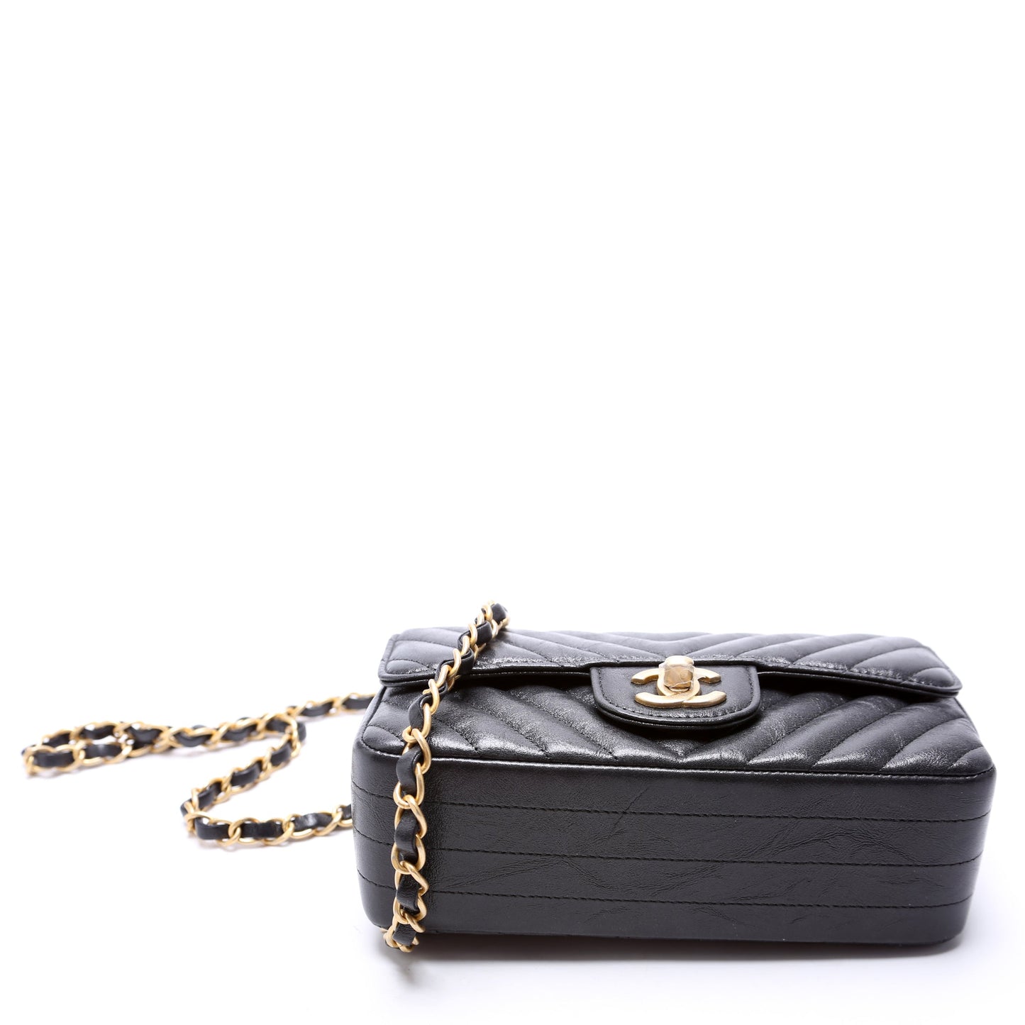 Classic Flap Mini Rectangle Chevron Iridescent Calfskin 26M Charcoal