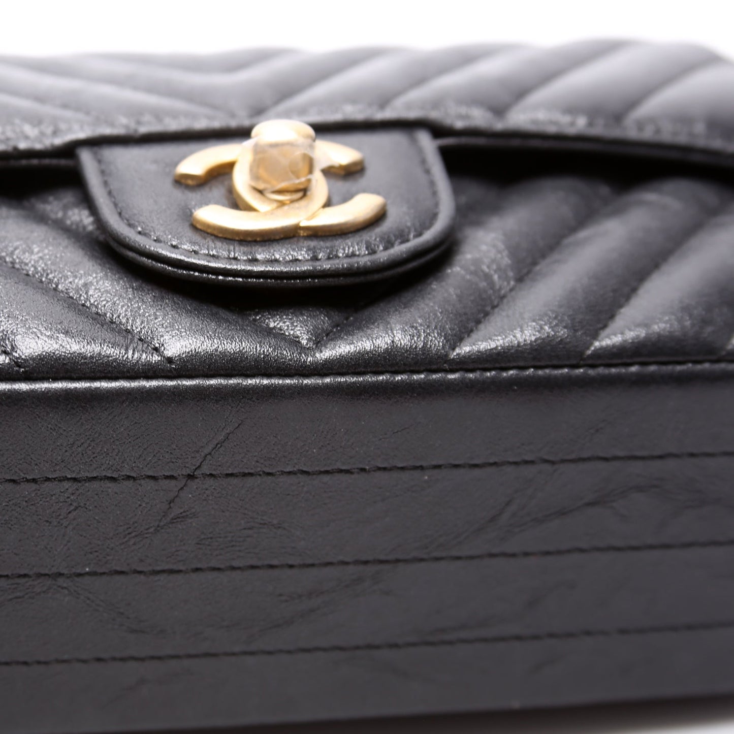 Classic Flap Mini Rectangle Chevron Iridescent Calfskin 26M Charcoal