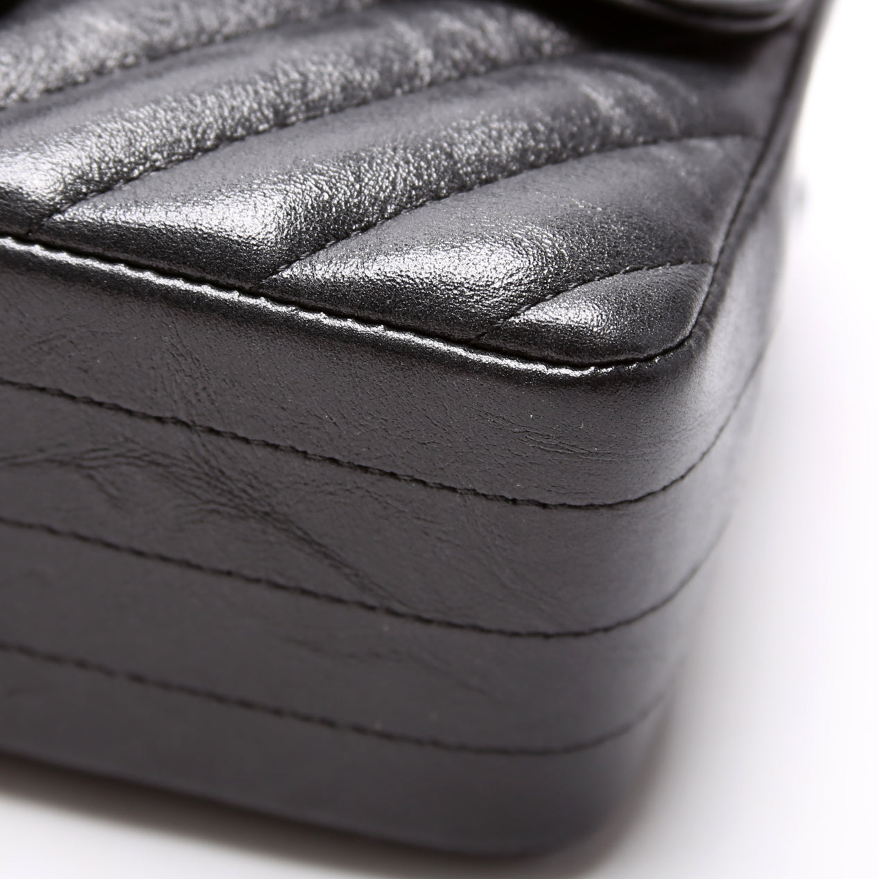 Classic Flap Mini Rectangle Chevron Iridescent Calfskin 26M Charcoal