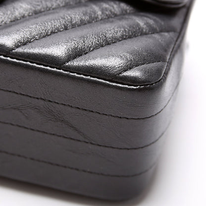 Classic Flap Mini Rectangle Chevron Iridescent Calfskin 26M Charcoal