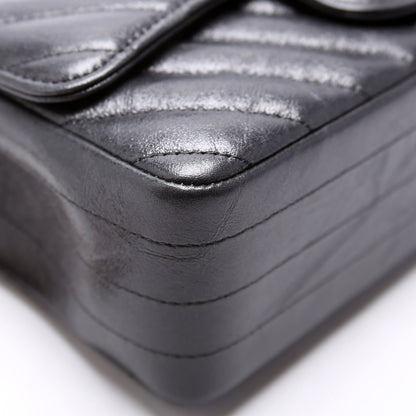 Classic Flap Mini Rectangle Chevron Iridescent Calfskin 26M Charcoal