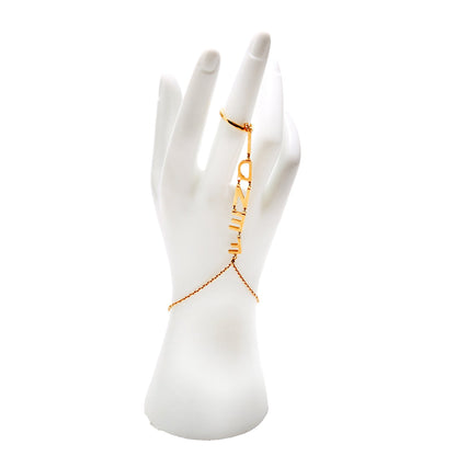 Logo Chain With Ring Bracelet Gold