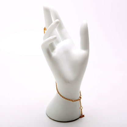 Logo Chain With Ring Bracelet Gold