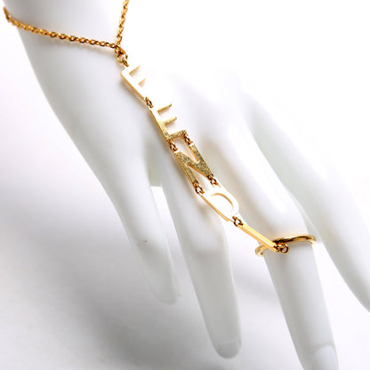 Logo Chain With Ring Bracelet Gold