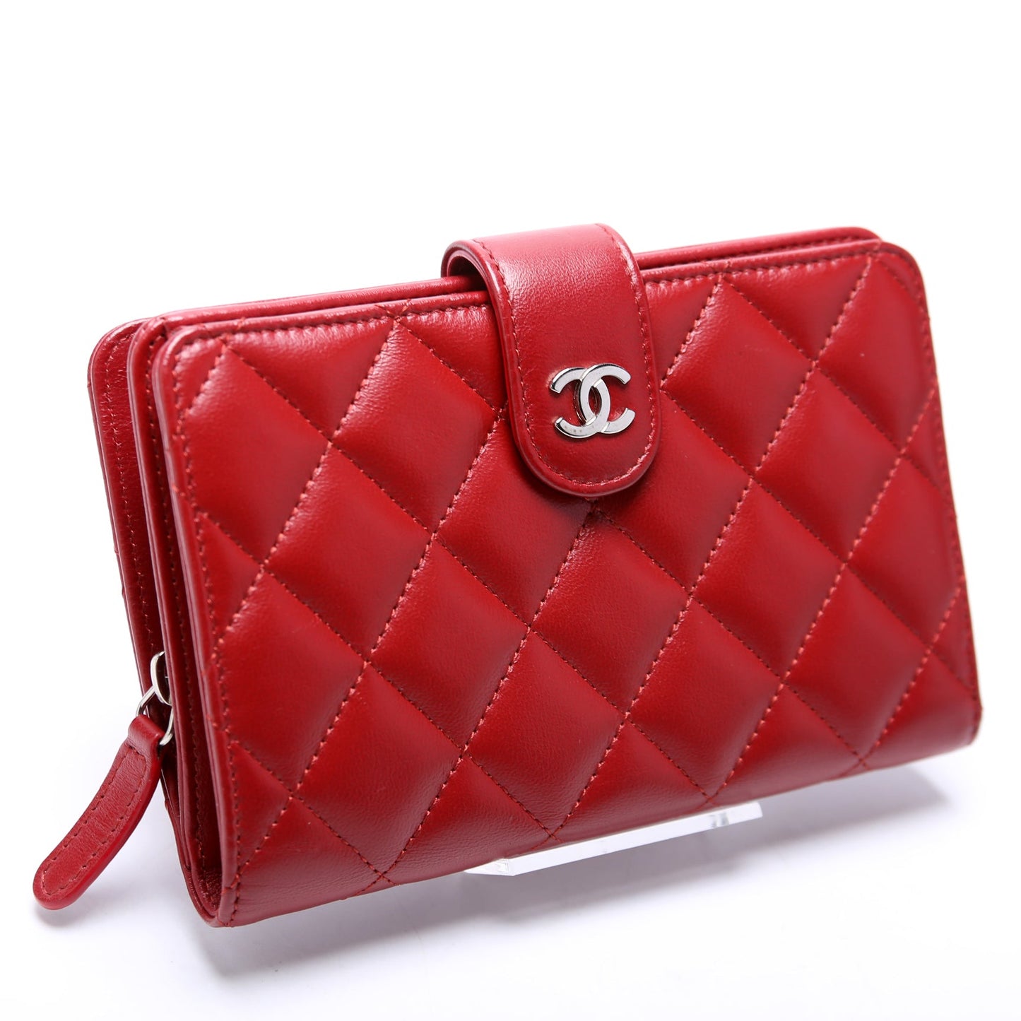 CC Pocket Wallet Quilted Lambskin 17M Red