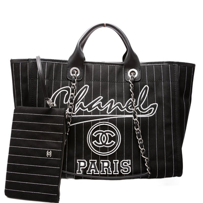 Deauville Striped Canvas Medium RFID Black