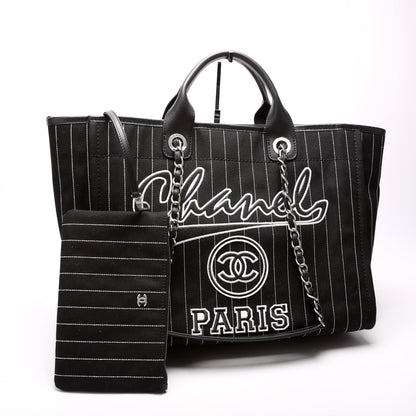 Deauville Striped Canvas Medium RFID Black