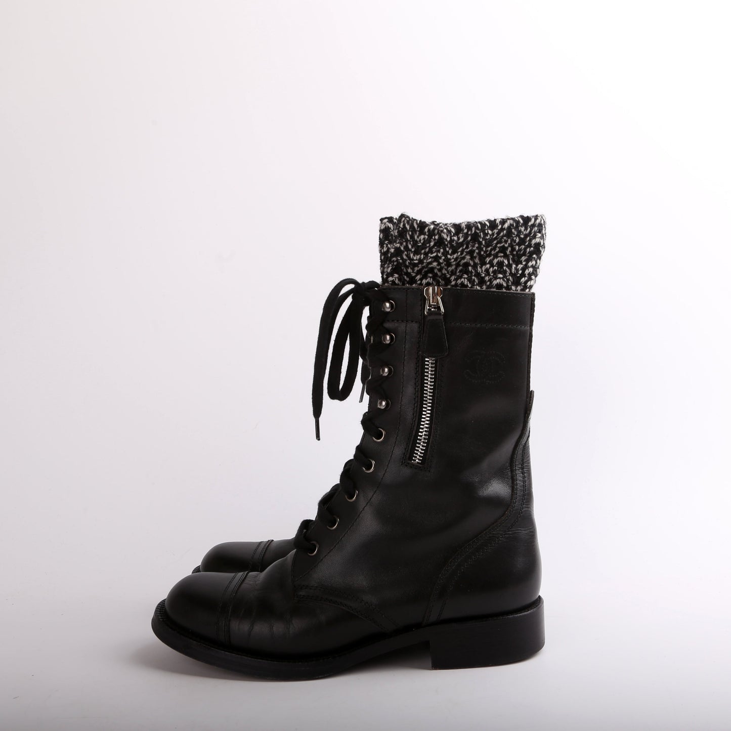 Lace Up Leather Boots Size 38.5