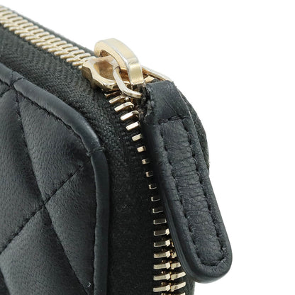 Chanel Wallet Inner Logo Kittening Round Fassner Long Wallet Ram Skin Leather Black Black Silver Gold  AP0041