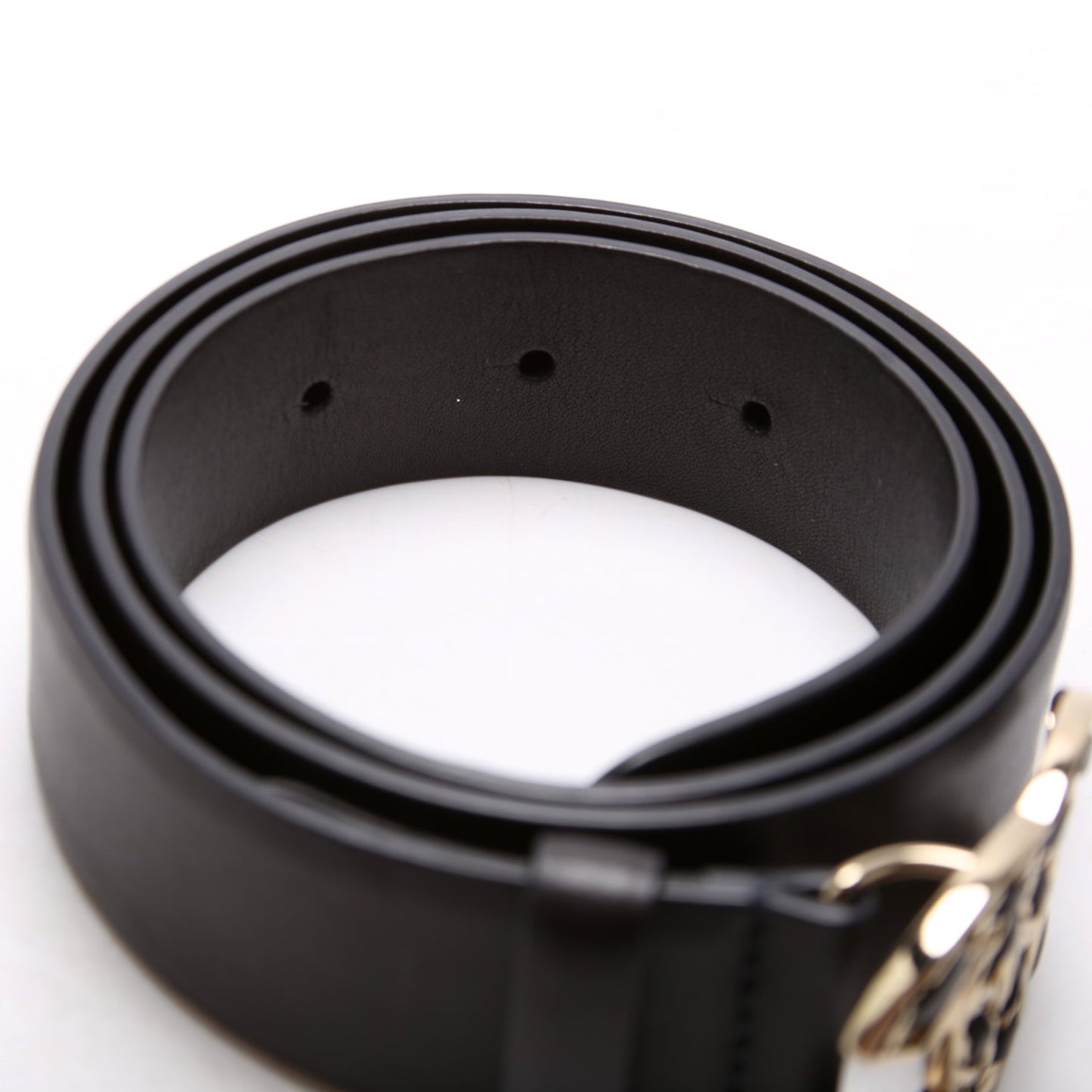 Quilted CC Buckle Calfskin Belt Size 75/30 Black