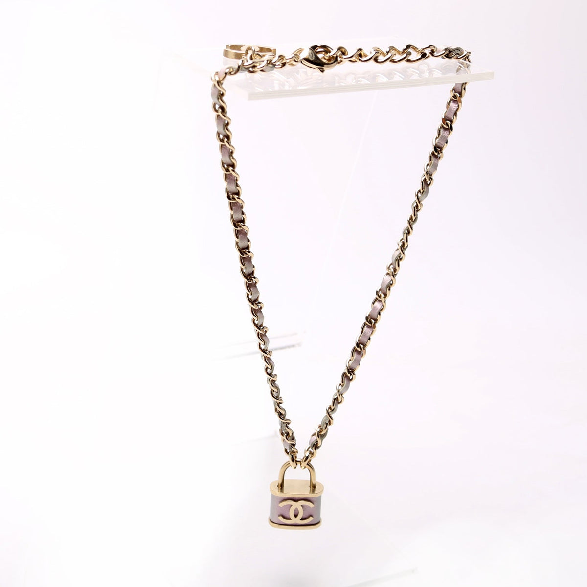 CC Padlock Iridescent Calfskin Chain Purple
