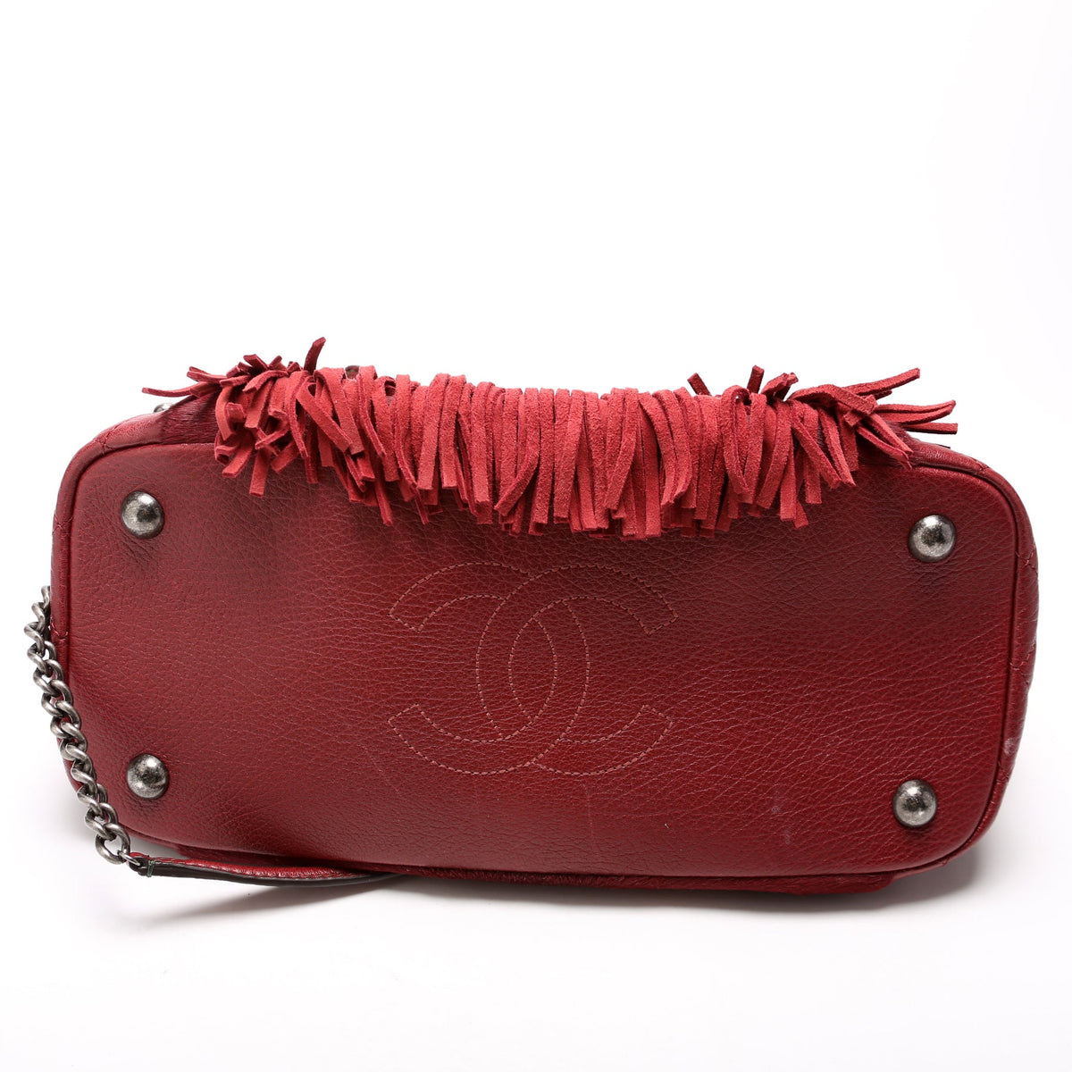 Paris Dallas Pony Hair/Leather Fringe Bowling Bag Burgundy
