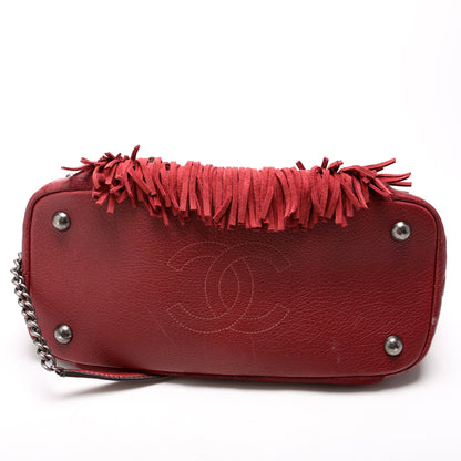 Paris Dallas Pony Hair/Leather Fringe Bowling Bag Burgundy