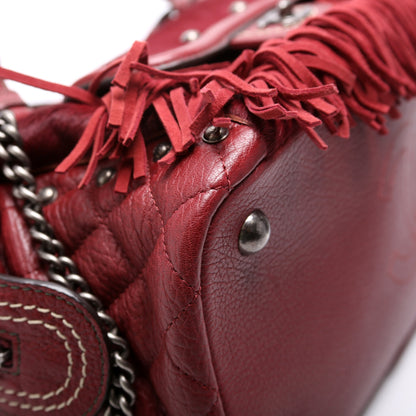 Paris Dallas Pony Hair/Leather Fringe Bowling Bag Burgundy