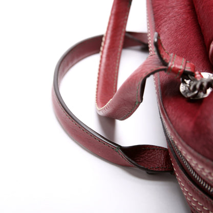 Paris Dallas Pony Hair/Leather Fringe Bowling Bag Burgundy