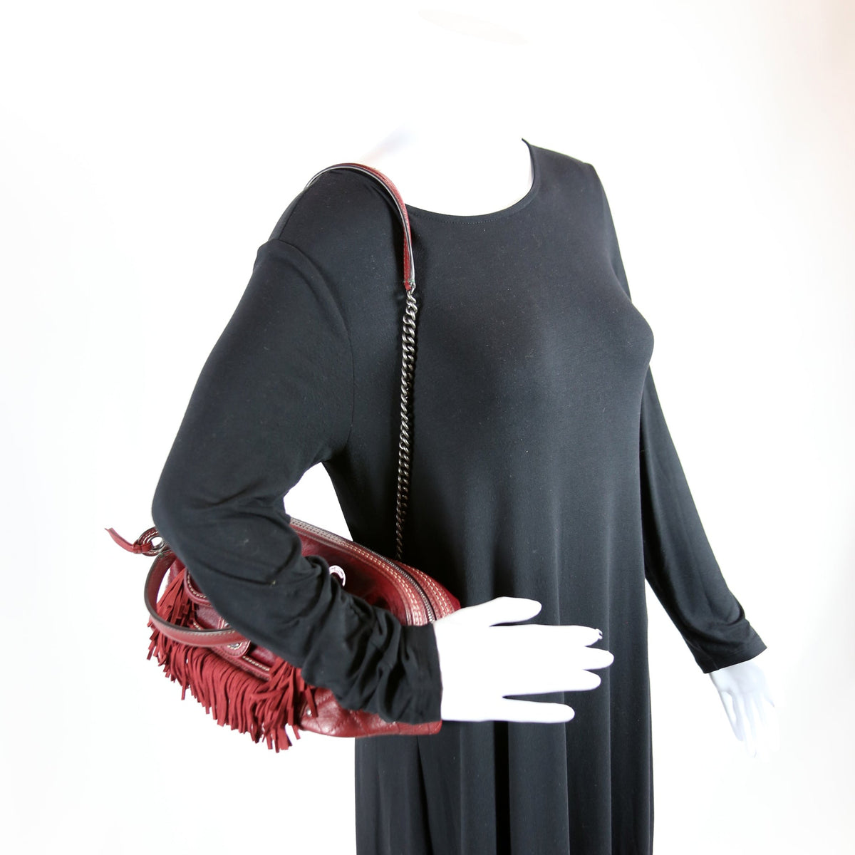 Paris Dallas Pony Hair/Leather Fringe Bowling Bag Burgundy