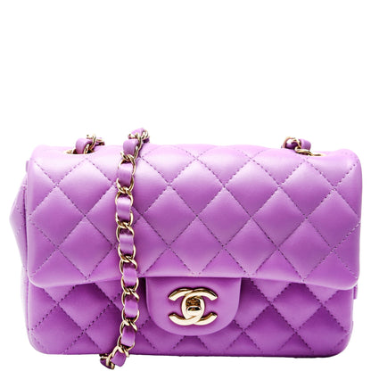 Classic Flap Mini Rectangle Lambskin RFID Purple