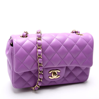 Classic Flap Mini Rectangle Lambskin RFID Purple