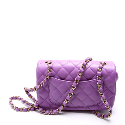 Classic Flap Mini Rectangle Lambskin RFID Purple