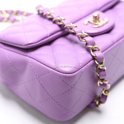 Classic Flap Mini Rectangle Lambskin RFID Purple