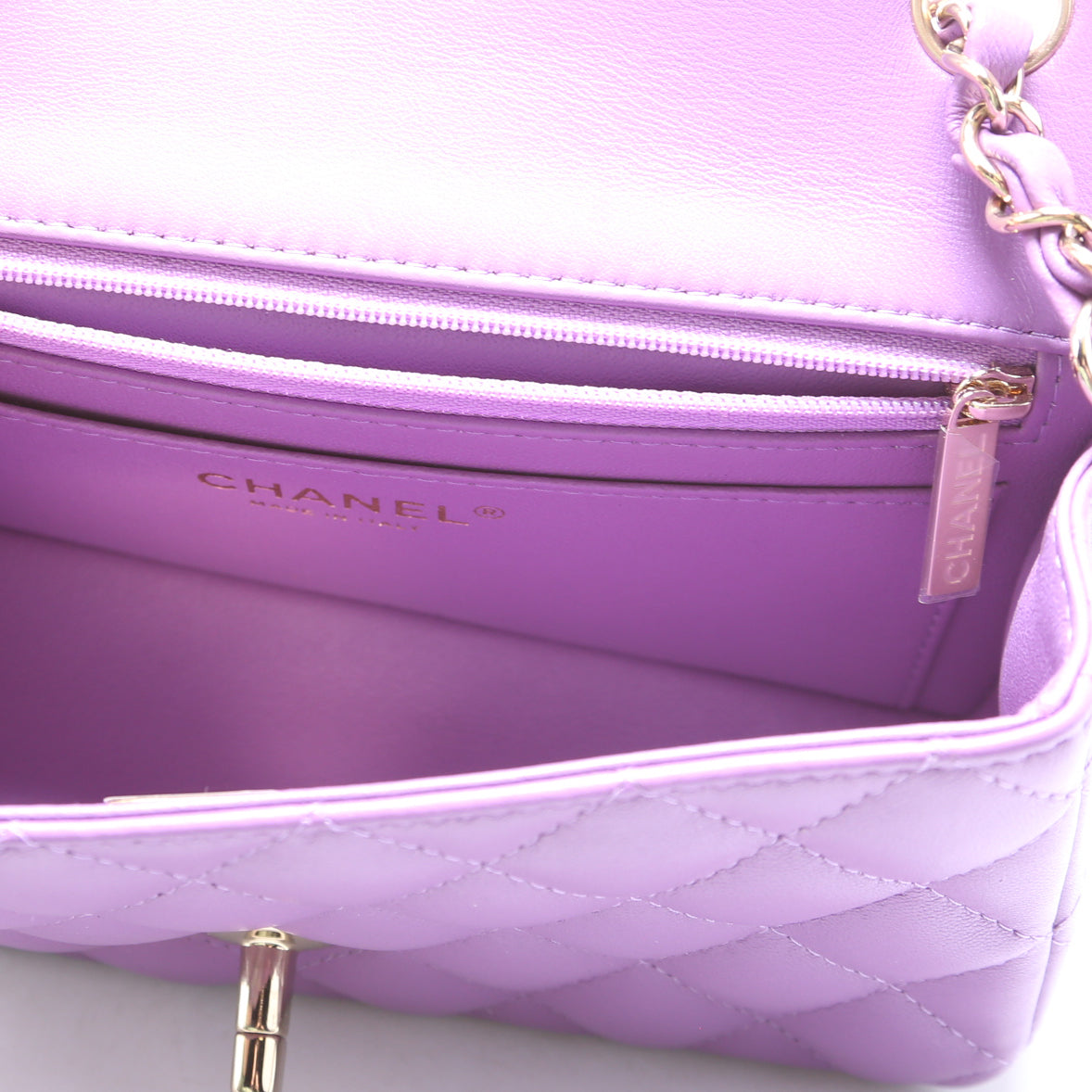 Classic Flap Mini Rectangle Lambskin RFID Purple
