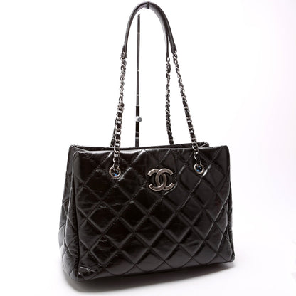 CC Chain Small Shopping Tote Glazed Calfskin 20M Black