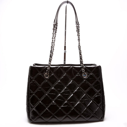 CC Chain Small Shopping Tote Glazed Calfskin 20M Black