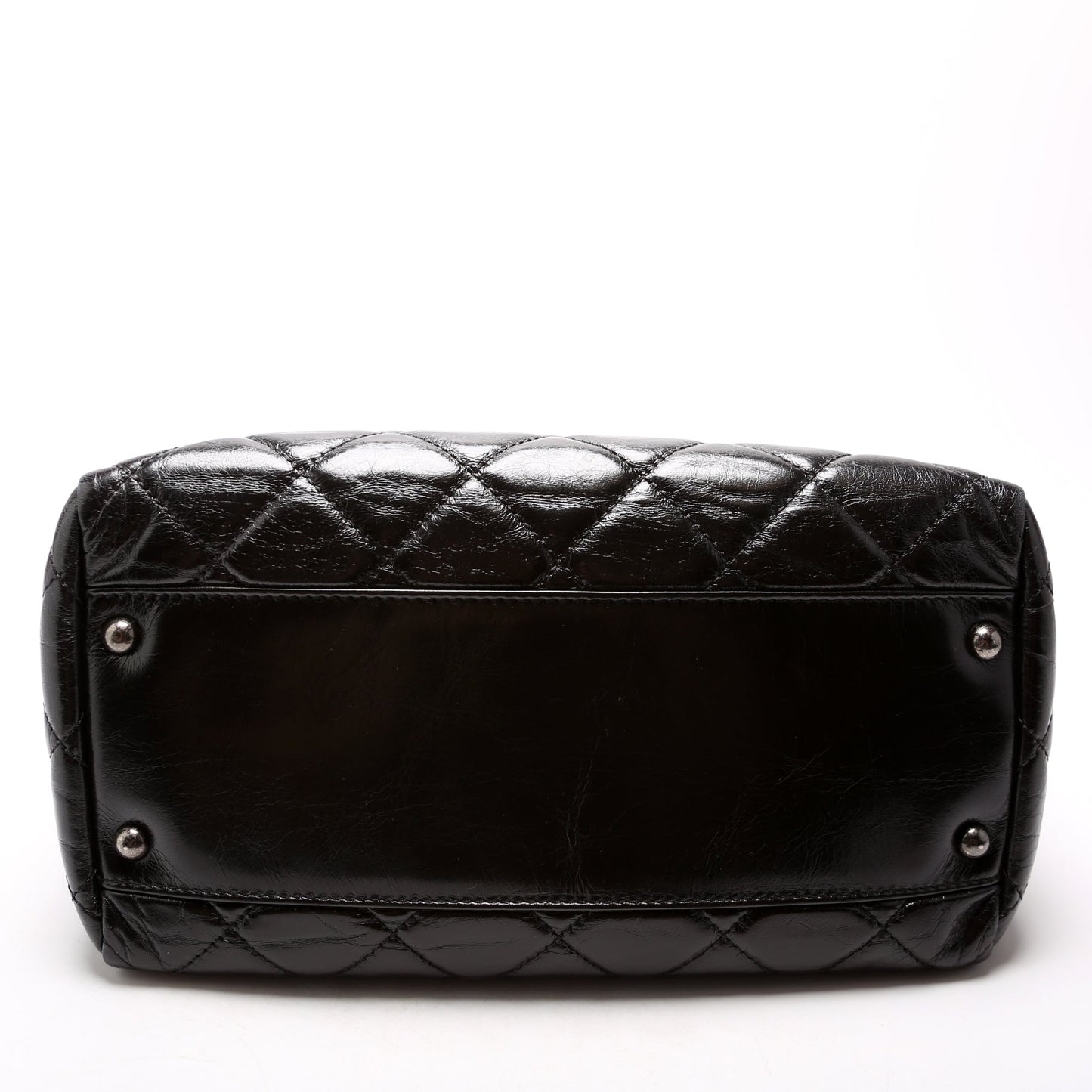 CC Chain Small Shopping Tote Glazed Calfskin 20M Black
