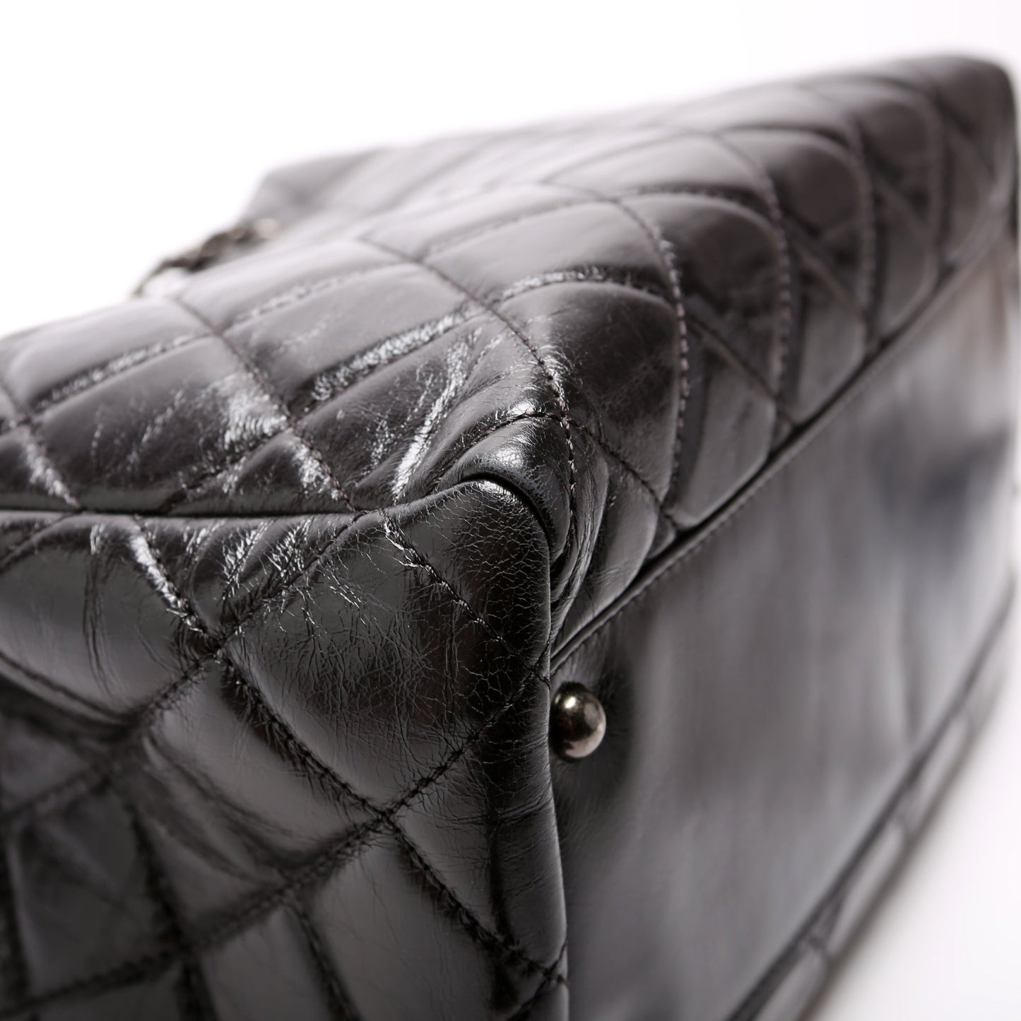 CC Chain Small Shopping Tote Glazed Calfskin 20M Black