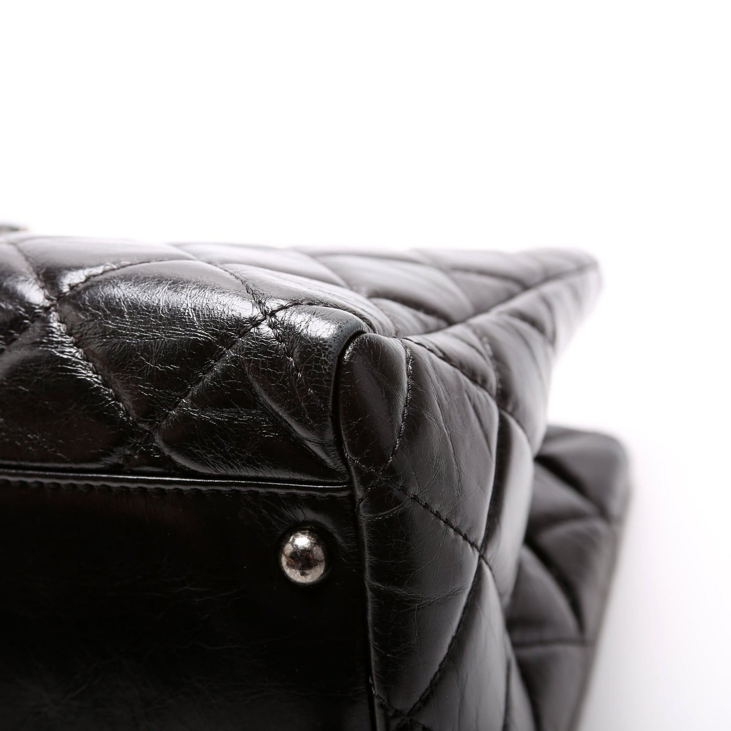 CC Chain Small Shopping Tote Glazed Calfskin 20M Black