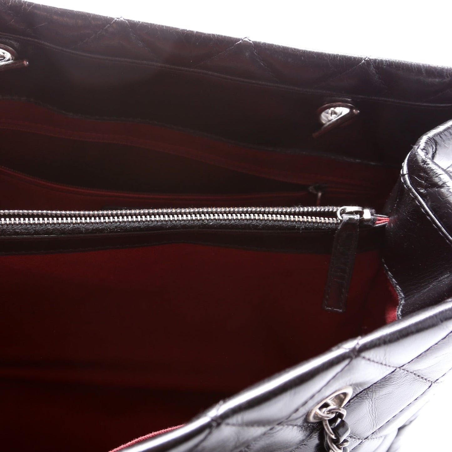 CC Chain Small Shopping Tote Glazed Calfskin 20M Black