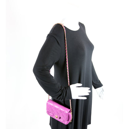 Chain Around Mini Square Flap Bag Lambskin RFID Purple