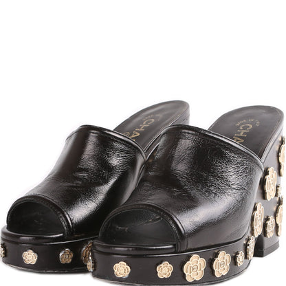 Peep Toe Platform Camellia Mules Size 35.5