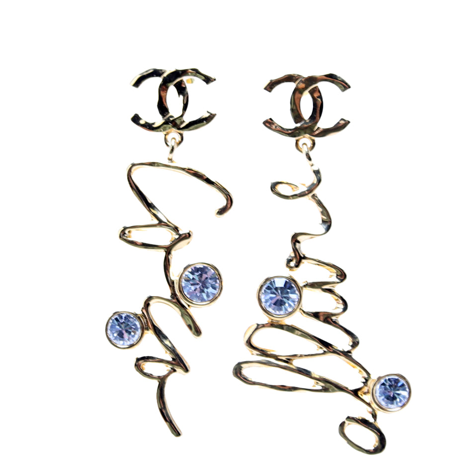 CC Allure Coco Script With Crystals Drop Earrings Gold
