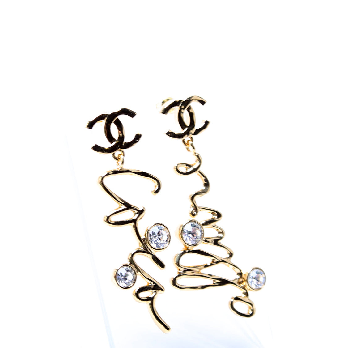 CC Allure Coco Script With Crystals Drop Earrings Gold