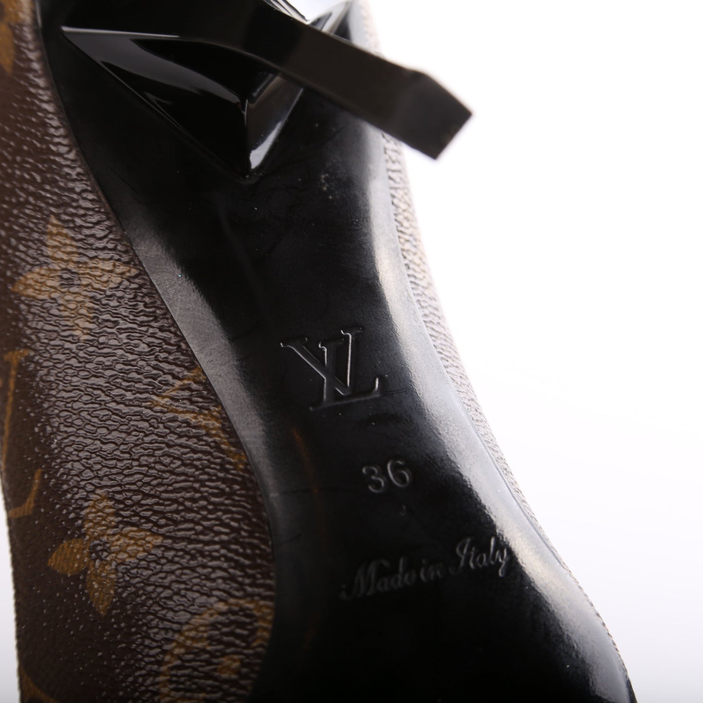Cherie Patent Cap Toe Pumps Monogram Size 36