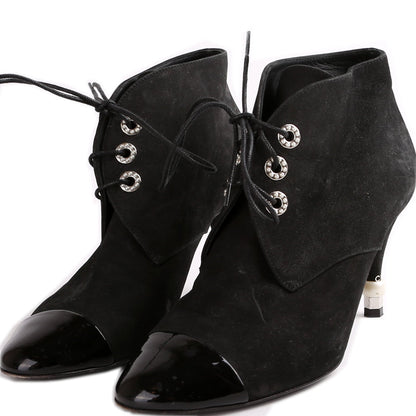Suede Pearl Lace-Up Booties Size 37