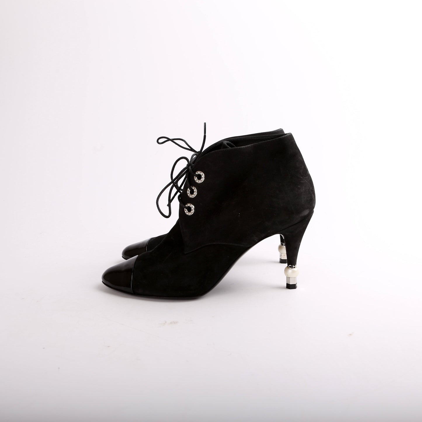 Suede Pearl Lace-Up Booties Size 37
