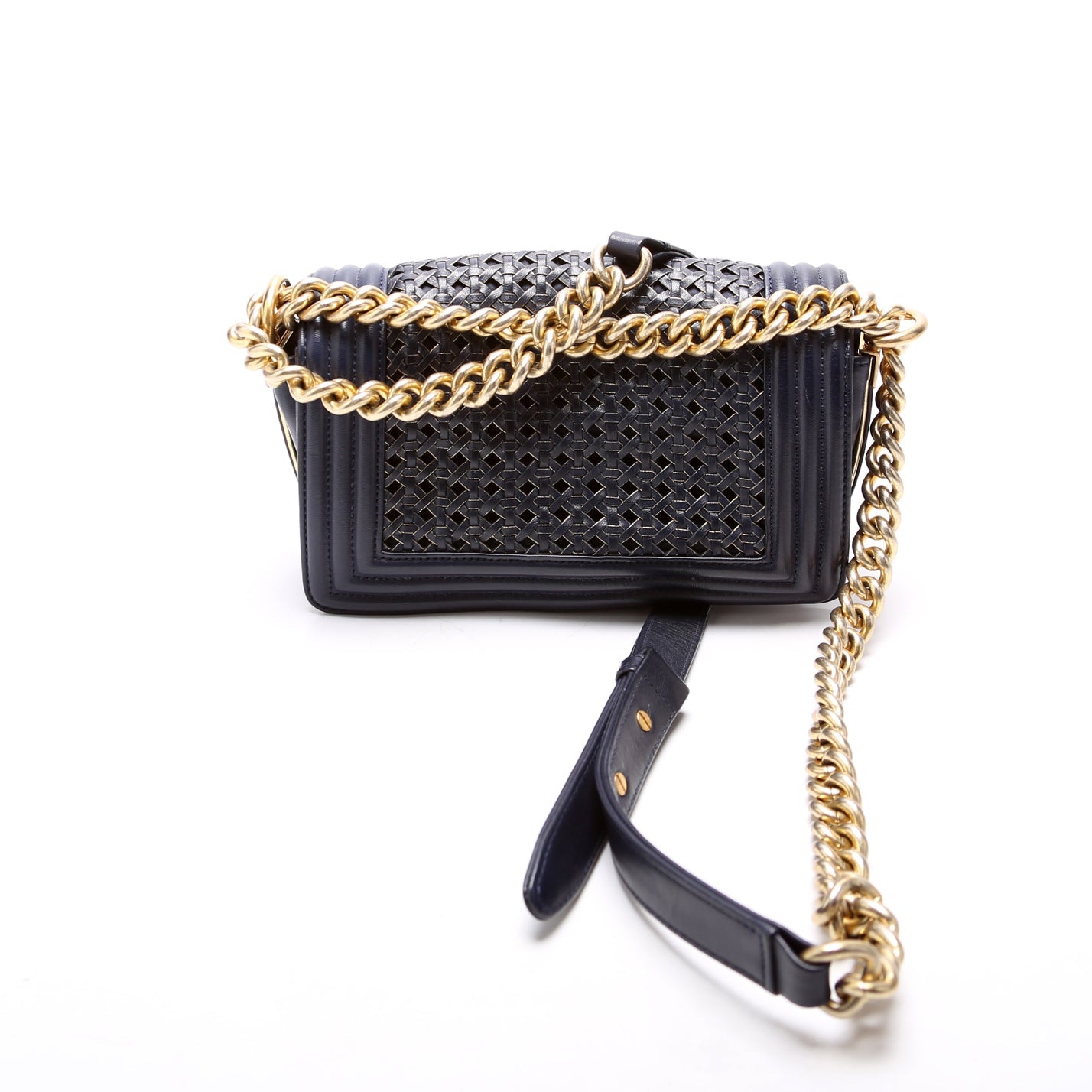 Chanel Boy Reverso Flap Small Braided Sheepskin 19M Navy