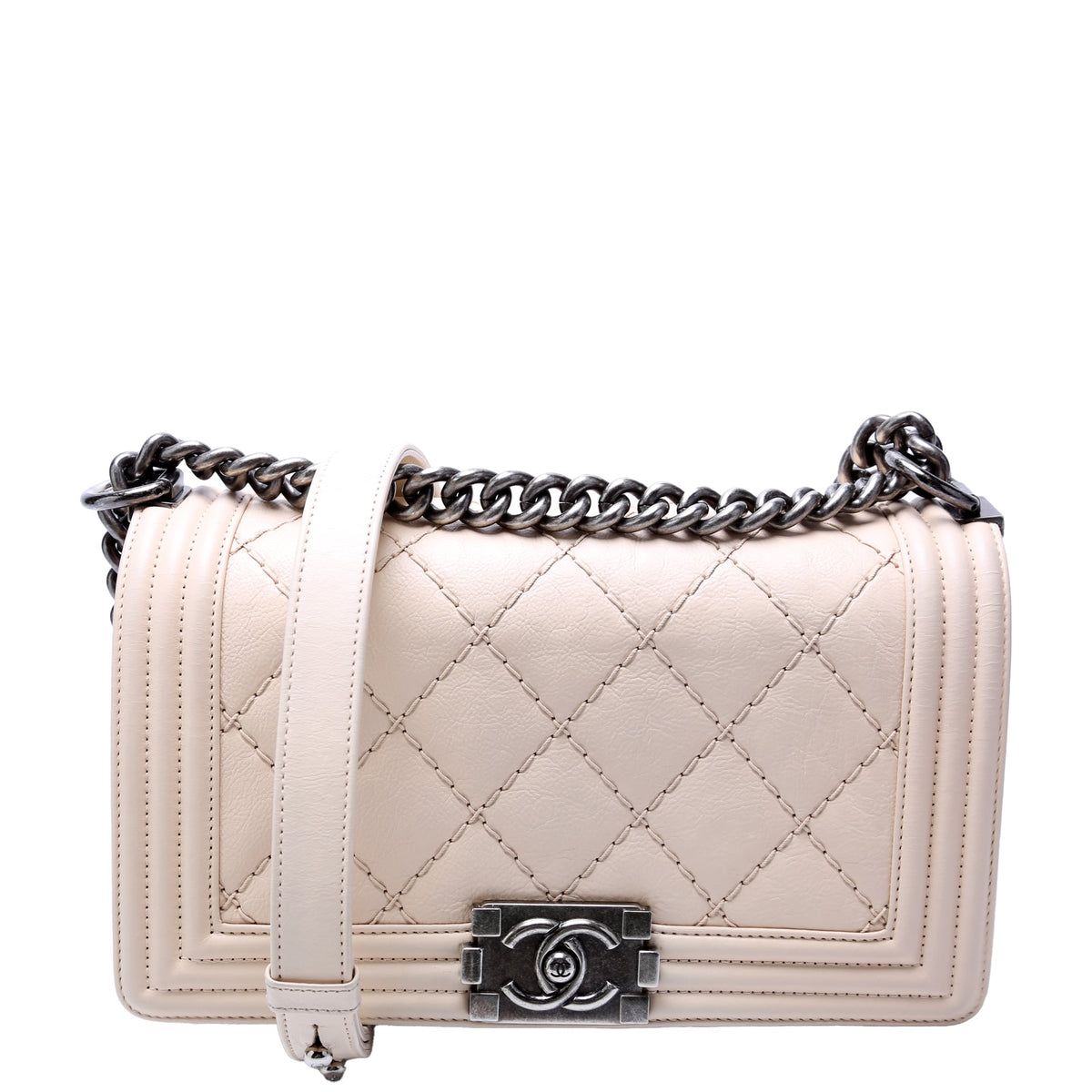 Chanel Boy Flap Medium New Calfskin Double Stitch 18M Cream