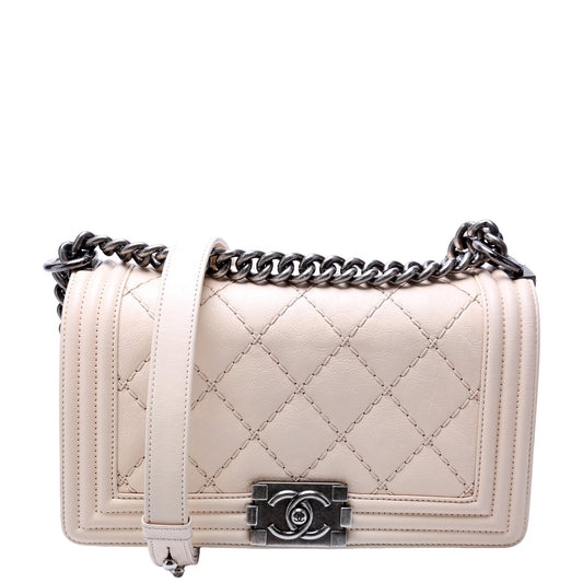 Chanel Boy Flap Medium New Calfskin Double Stitch 18M Cream