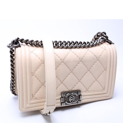 Chanel Boy Flap Medium New Calfskin Double Stitch 18M Cream
