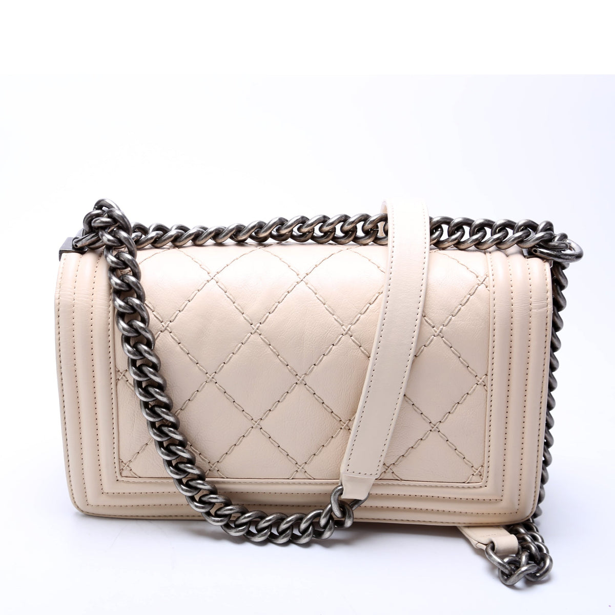 Chanel Boy Flap Medium New Calfskin Double Stitch 18M Cream