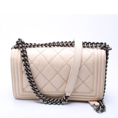 Chanel Boy Flap Medium New Calfskin Double Stitch 18M Cream