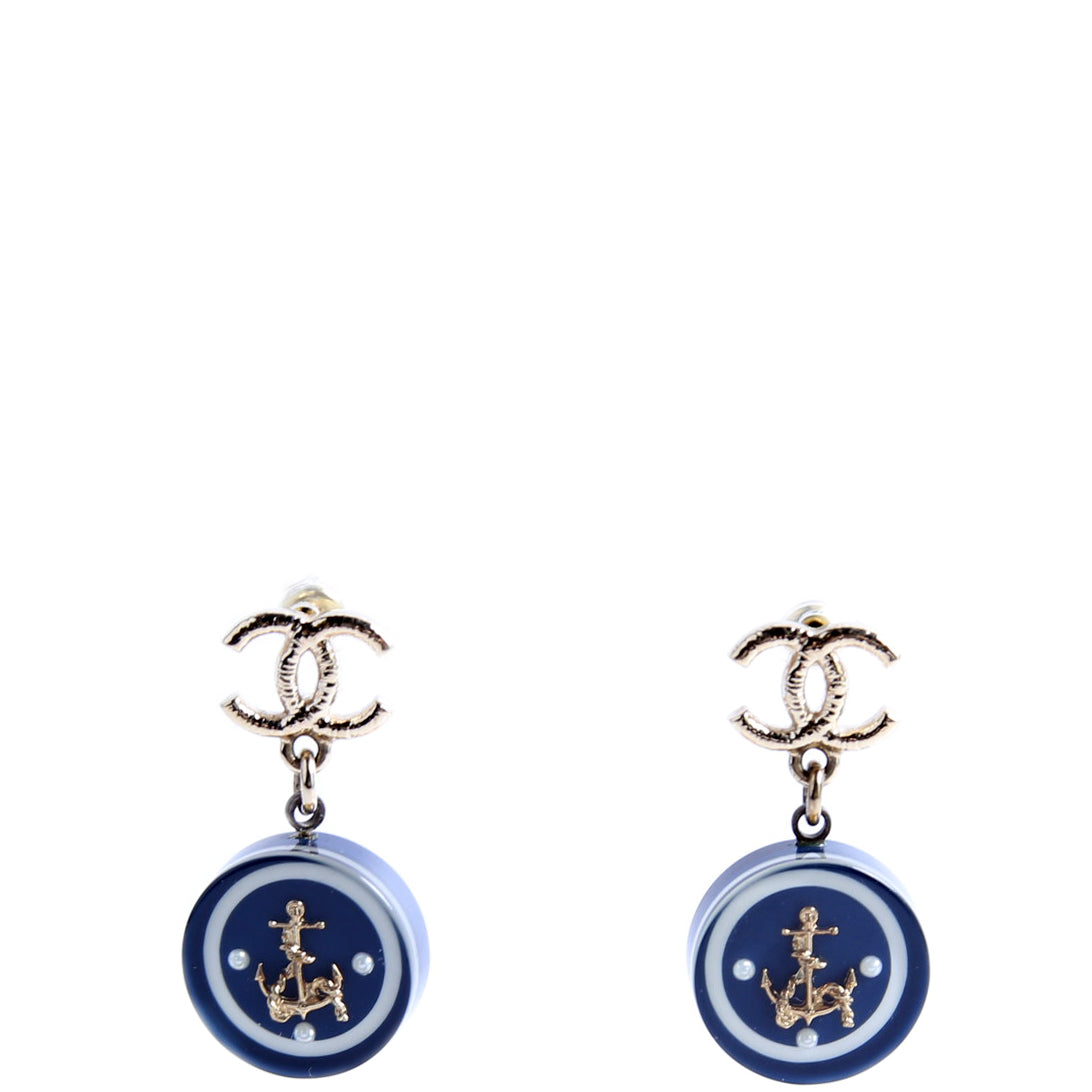 Chanel CC Sailing Drop Earrings Navy/Gold