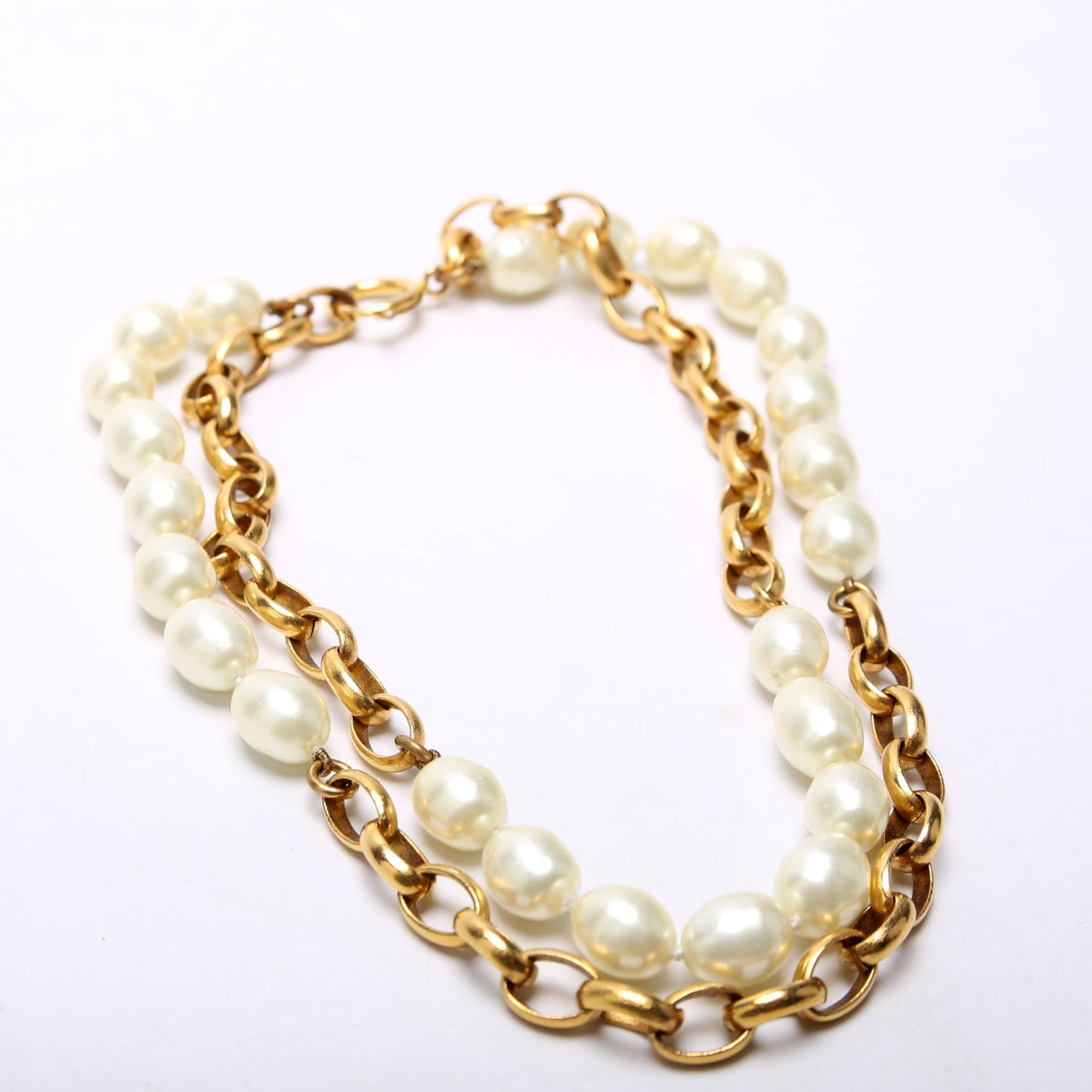 Chanel Faux Pearl/Chain 2-Row Vintage Necklace Gold/Pearl